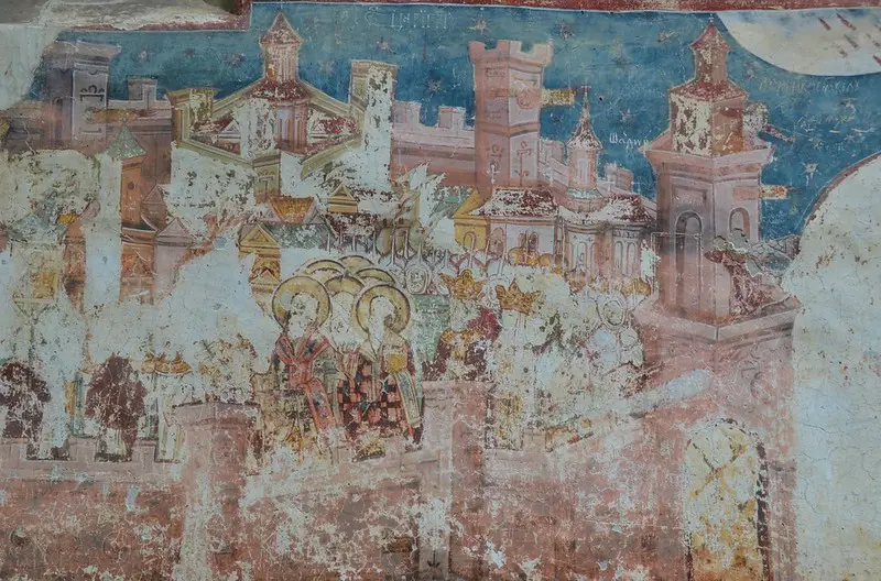 Exterior painting of the Siege of Constantinople, 1530 Humor Monastery
